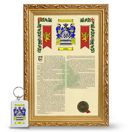 Adrian Framed Armorial History and Keychain - Gold