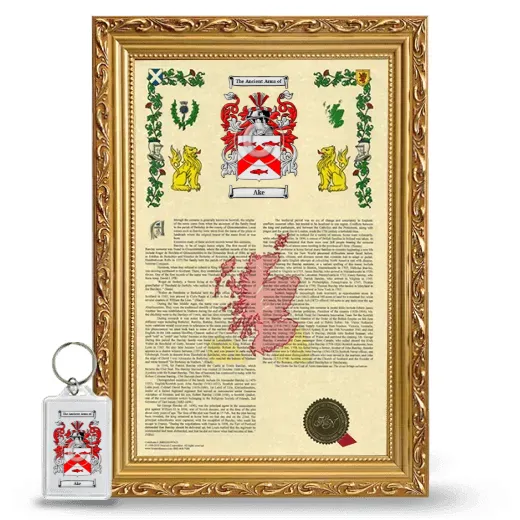 Ake Framed Armorial History and Keychain - Gold