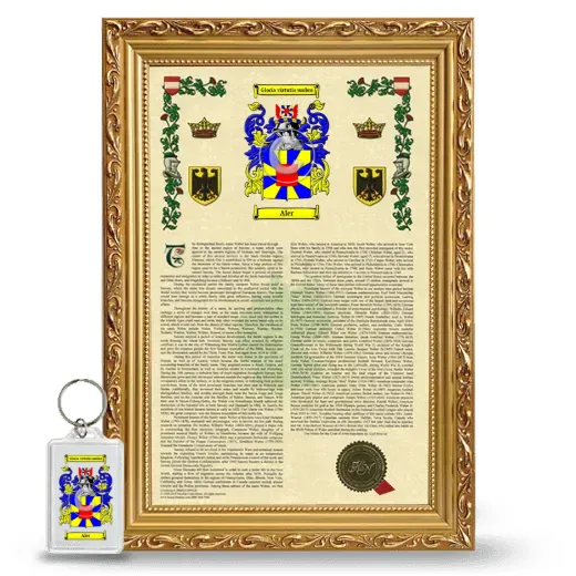 Aler Framed Armorial History and Keychain - Gold