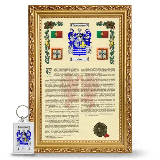 Alvez Framed Armorial History and Keychain - Gold