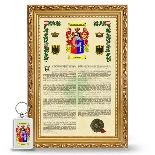 Ambrose Framed Armorial History and Keychain - Gold