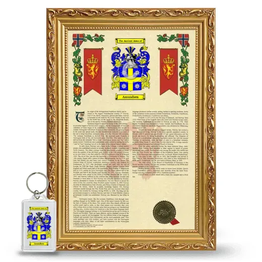 Amundsen Framed Armorial History and Keychain - Gold