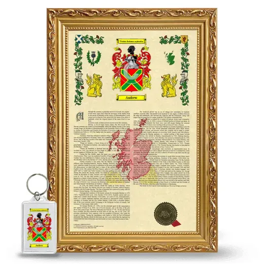 Andrew Framed Armorial History and Keychain - Gold