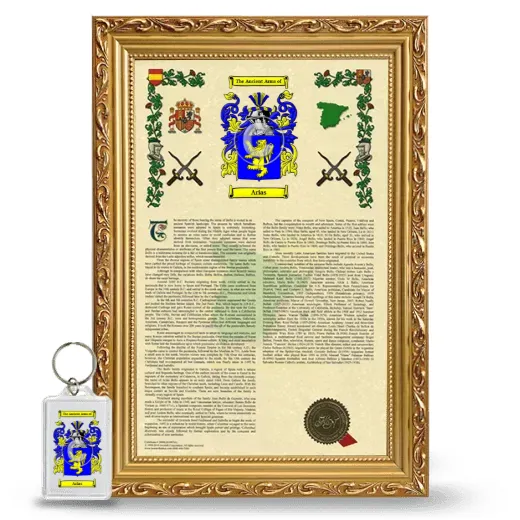 Arias Framed Armorial History and Keychain - Gold
