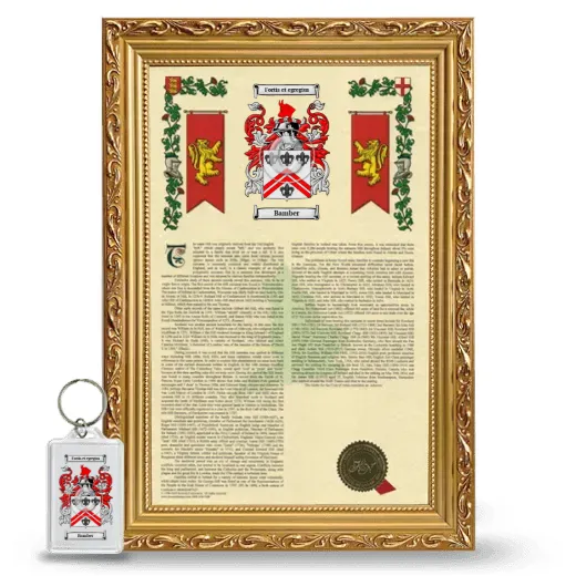 Bamber Framed Armorial History and Keychain - Gold
