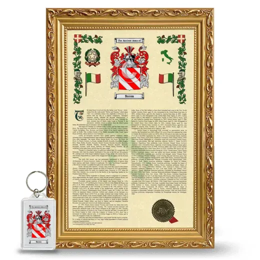 Baron Framed Armorial History and Keychain - Gold