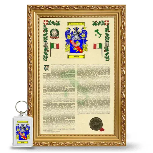 Baudi Framed Armorial History and Keychain - Gold