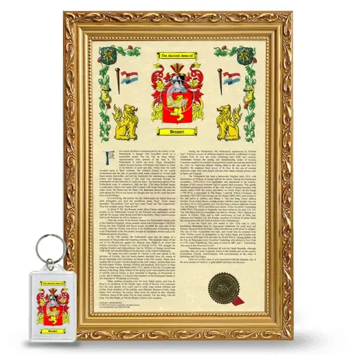 Bennet Framed Armorial History and Keychain - Gold