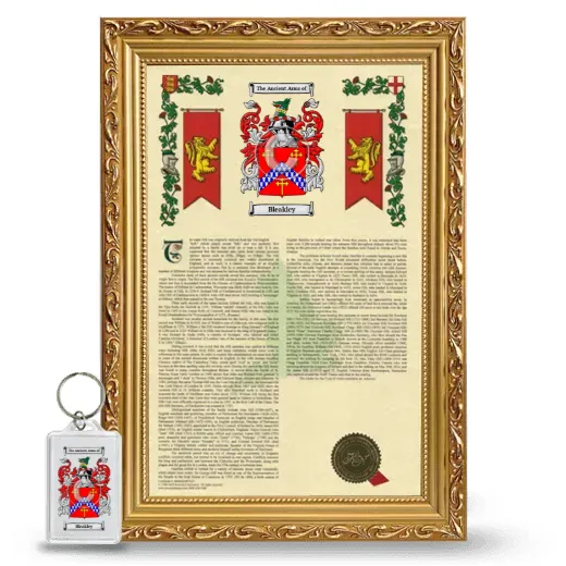 Bleakley Framed Armorial History and Keychain - Gold