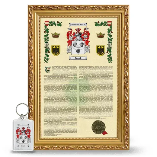 Brueck Framed Armorial History and Keychain - Gold