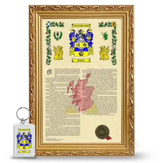 Burness Framed Armorial History and Keychain - Gold