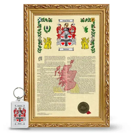 Buttars Framed Armorial History and Keychain - Gold