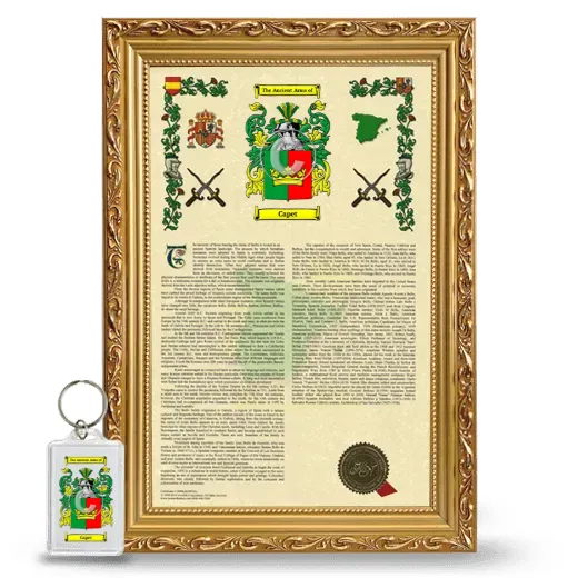 Capet Framed Armorial History and Keychain - Gold