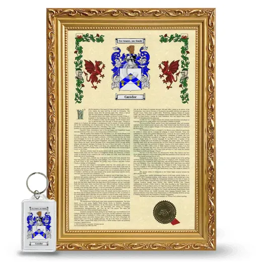 Caradoc Framed Armorial History and Keychain - Gold