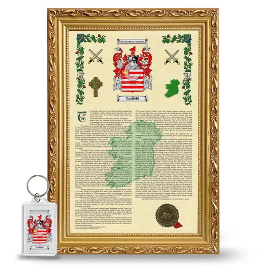 Caufield Framed Armorial History and Keychain - Gold