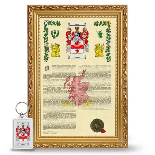Chamer Framed Armorial History and Keychain - Gold