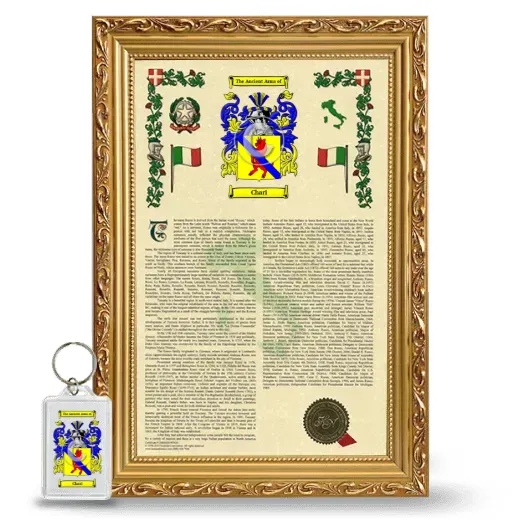 Chari Framed Armorial History and Keychain - Gold