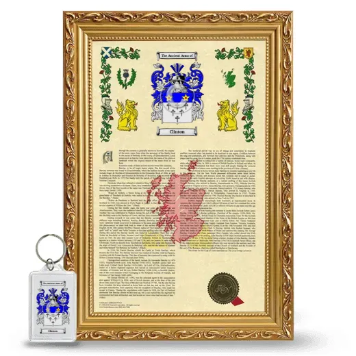 Clinton Framed Armorial History and Keychain - Gold