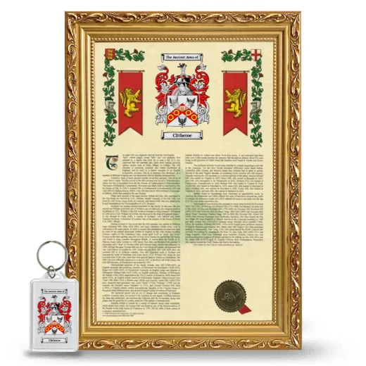 Clitheroe Framed Armorial History and Keychain - Gold