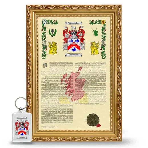 Cockerham Framed Armorial History and Keychain - Gold