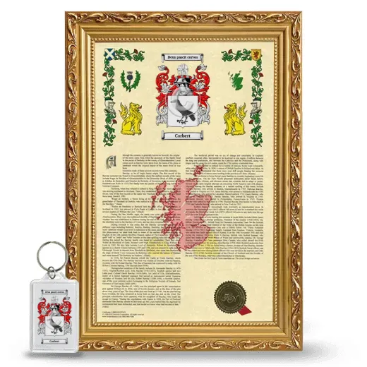 Corbert Framed Armorial History and Keychain - Gold
