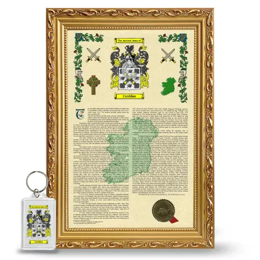 Corridan Framed Armorial History and Keychain - Gold