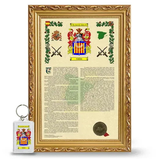 Cortez Framed Armorial History and Keychain - Gold