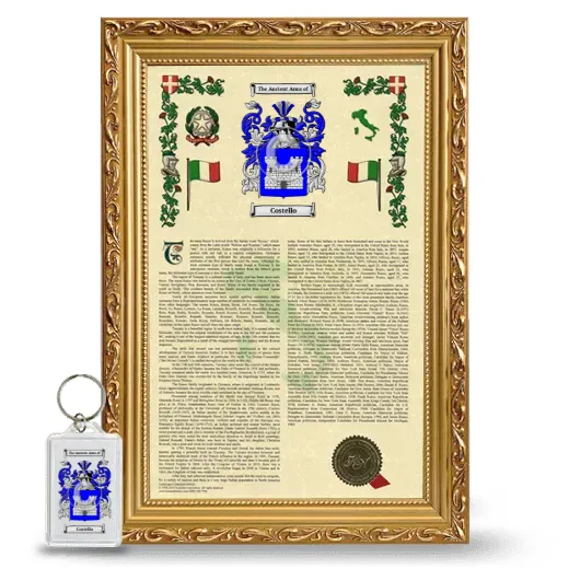 Costello Framed Armorial History and Keychain - Gold