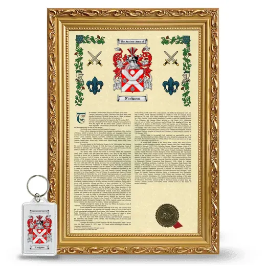D'avignon Framed Armorial History and Keychain - Gold