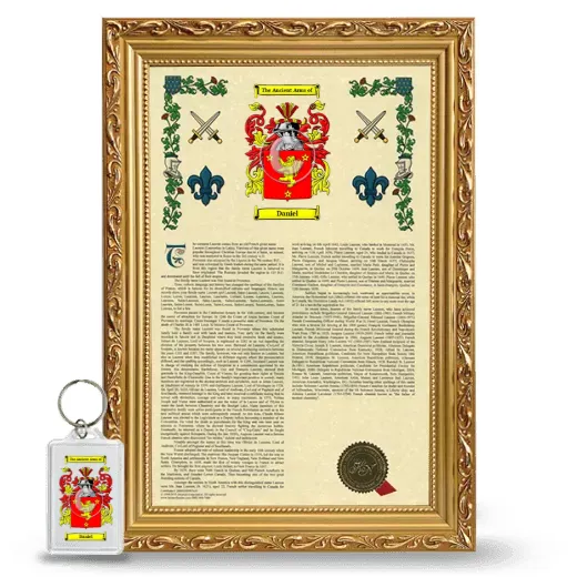 Daniel Framed Armorial History and Keychain - Gold