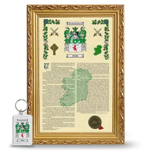 Davids Framed Armorial History and Keychain - Gold