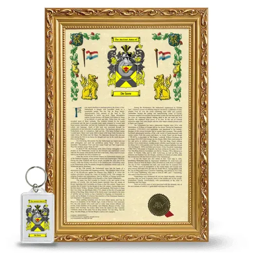 De beer Framed Armorial History and Keychain - Gold