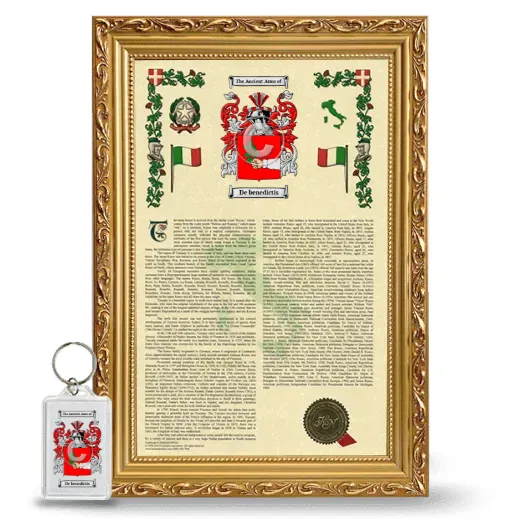 De benedictis Framed Armorial History and Keychain - Gold