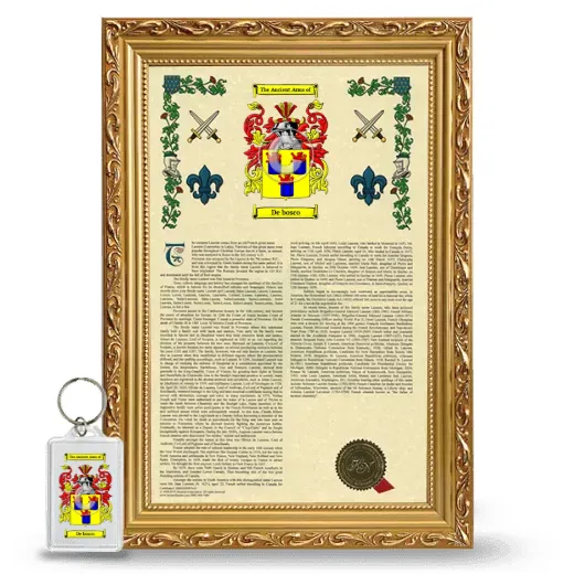 De bosco Framed Armorial History and Keychain - Gold