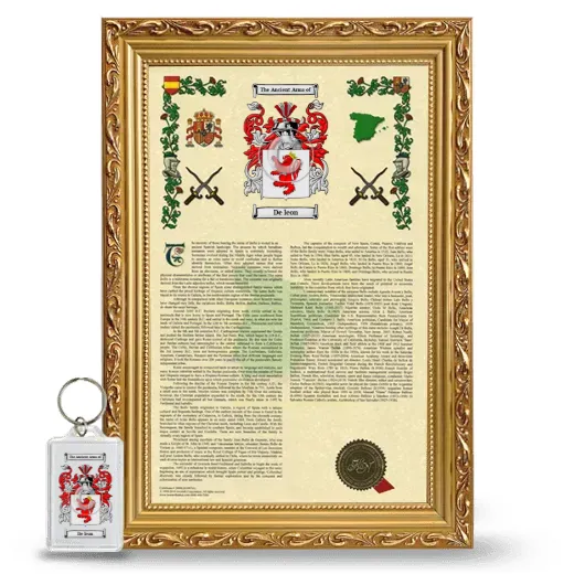 De leon Framed Armorial History and Keychain - Gold