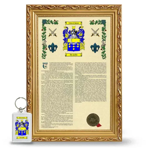De mello Framed Armorial History and Keychain - Gold
