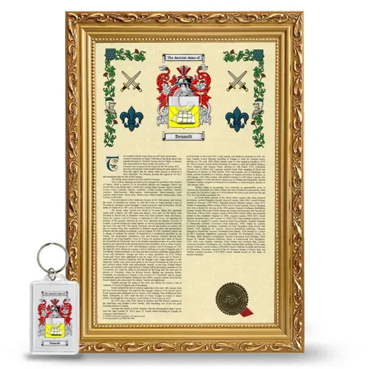 Denault Framed Armorial History and Keychain - Gold