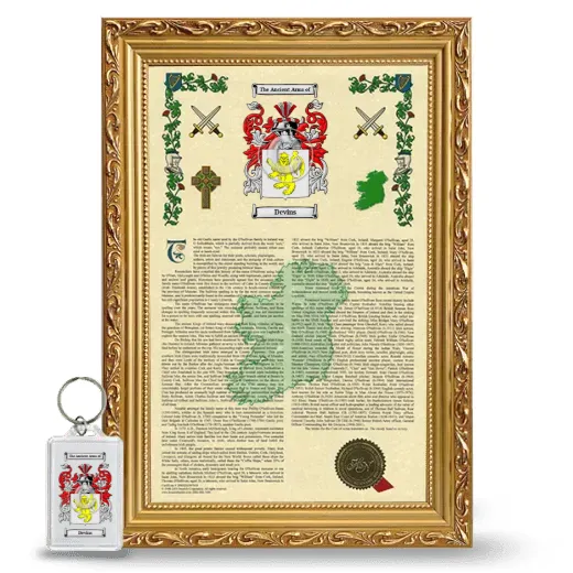 Devins Framed Armorial History and Keychain - Gold