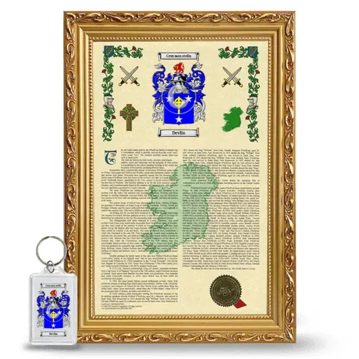 Devlin Framed Armorial History and Keychain - Gold