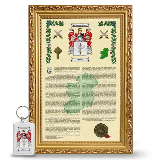 Devor Framed Armorial History and Keychain - Gold