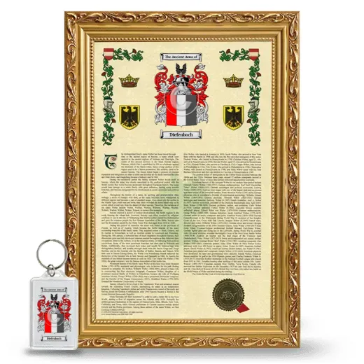Diefenbach Framed Armorial History and Keychain - Gold