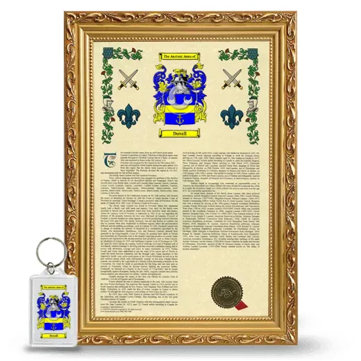 Duvall Framed Armorial History and Keychain - Gold