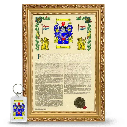 Dykeman Framed Armorial History and Keychain - Gold