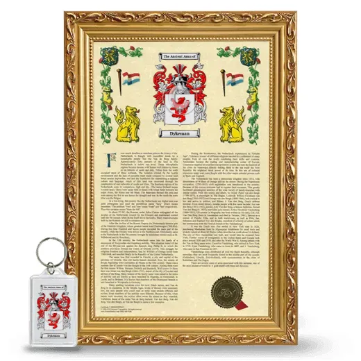 Dykeman Framed Armorial History and Keychain - Gold