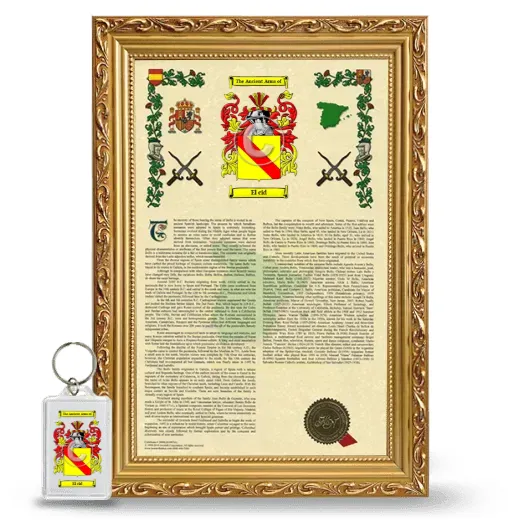 El cid Framed Armorial History and Keychain - Gold