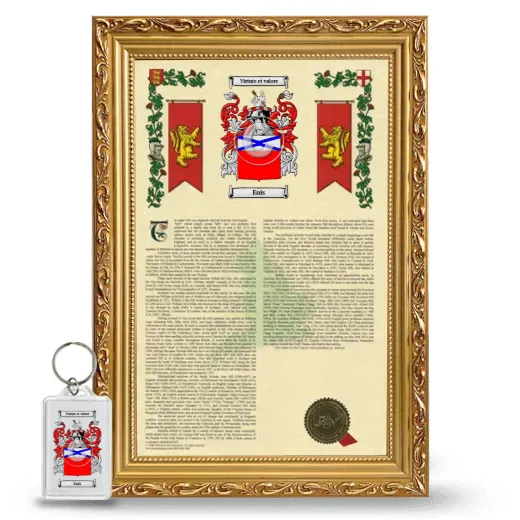 Enis Framed Armorial History and Keychain - Gold