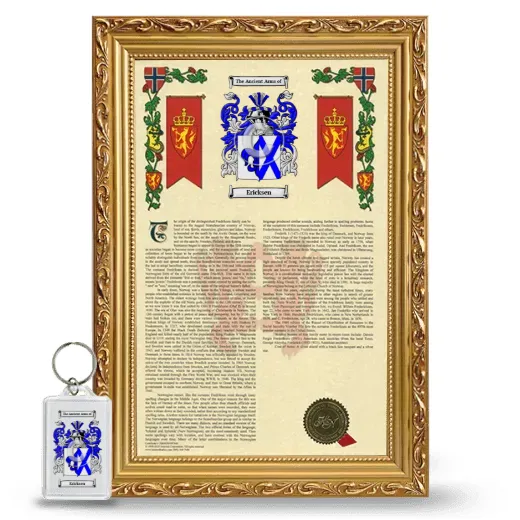 Ericksen Framed Armorial History and Keychain - Gold