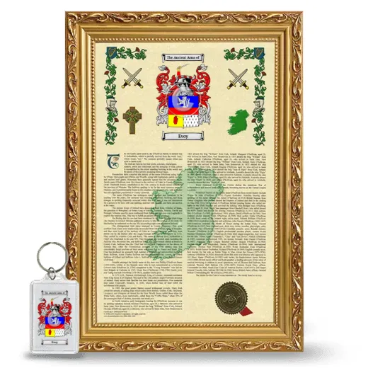 Evoy Framed Armorial History and Keychain - Gold