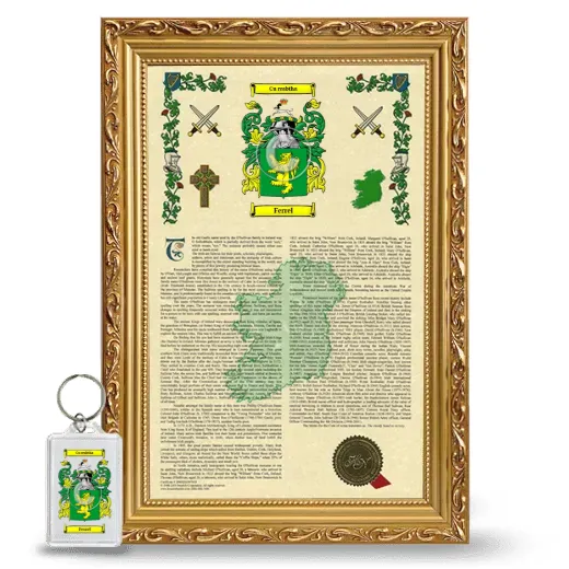 Ferrel Framed Armorial History and Keychain - Gold