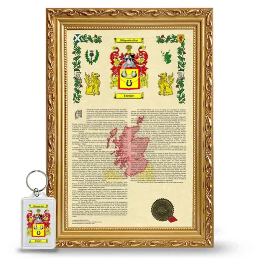 Ferrier Framed Armorial History and Keychain - Gold